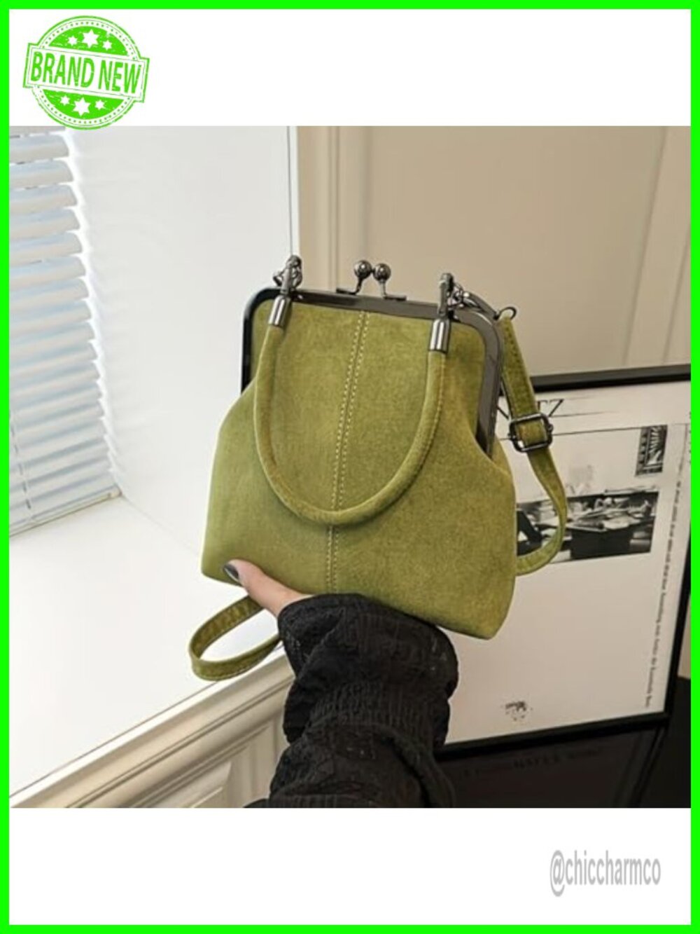 Vintage Kiss Lock Handbag Retro Crossbody Adjustable Strap Doctor Bag Style